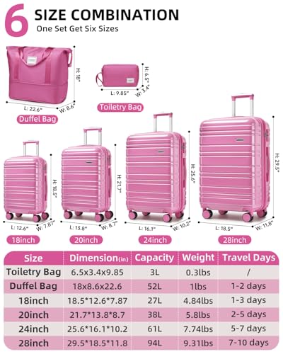 LARVENDER Luggage Sets 6 Piece Expandable Suitcases Set, Glossy Berry - color: Glossy Berry-6PC, size: Family Set