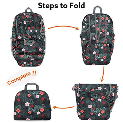 G4Free 40L Lightweight Packable Hiking Backpack, Waterproof Travel Daypack - color: Flower Black