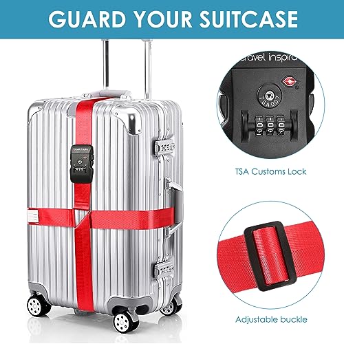 Travel Inspira TSA Accepted Long Luggage Cross Straps for Suitcases - color: Cross Red