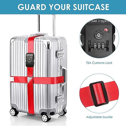 Travel Inspira TSA Accepted Long Luggage Cross Straps for Suitcases - color: Cross Red