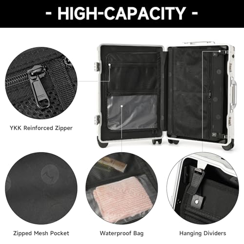 MYER Hard Case 24 Inch Checked Luggage with Spinner Wheels,Aluminum Luggage with 100% 3-Layer PC,Hard Shell Suitcases with Wheels,Cup Holder and USB Port - color: Milky White, size: 24 inch