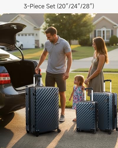 LUGGEX 3-Piece Luggage Set, 20/24/28 Inch, Navy - color: Navy, size: 3-Piece Set (20/24/28)