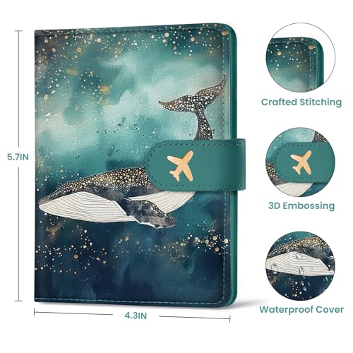Passport Holder for Travel, RFID Blocking Wallet with Magnetic Closure - color: Z.A-Whale