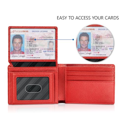 RUNBOX Wallet for Men -Slim Rfid Leather Mens Bifold Novelty Wallets 2 ID Window With Gift Box Men's Accessories - color: A pure red