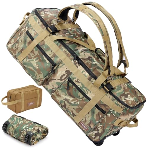 STOVER 45/80/100L U-Zip Rolling Duffel Bag with Wheels, X-Large Durable Travel Duffle + Toiletry Bag, Lay-Flat Opening, Packable w/Shoulder Straps- Use as Luggage or Backpack, Men/Women (Camouflage) - color: U-Zip Voyager Camouflage