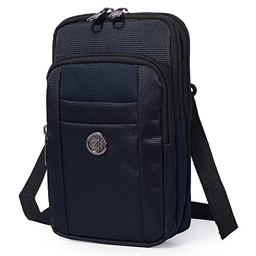Senient Wolf Waterproof Nylon Multifunctional Phone Crossbody Bag - Small One Shoulder Waist Bag Wallet Travel Passport Case - color: Black with Navy blue
