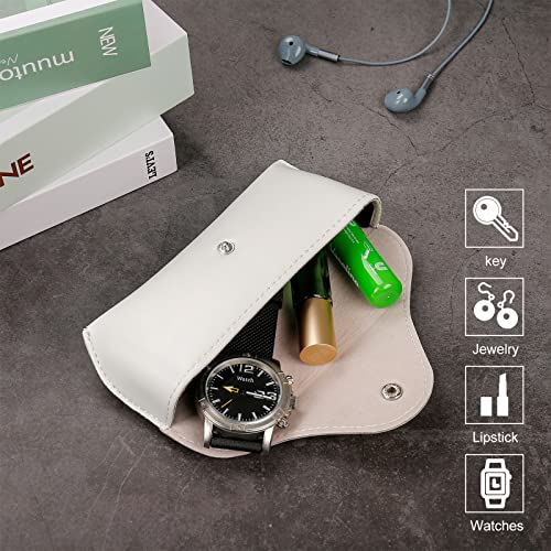 LogHog Portable Leather Glasses Case,Flexible Sunglasses Pouch Slim Case for Women Men Horizontal Eyeglass Case - color: Button -White