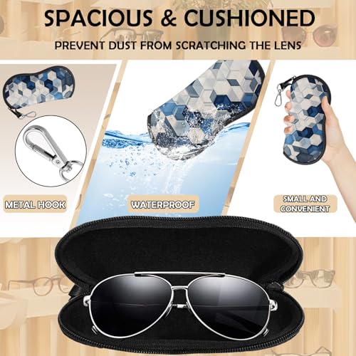 Glasses Case Eyeglass Sunglasses Zipper Soft Neoprene Ultra Light Pouch Metal Belt Clip Aesthetic Women Men - color: E14-blue and White