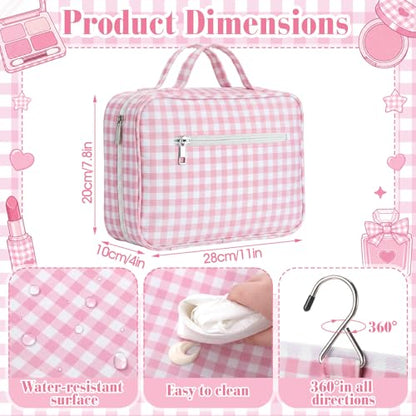 Klyyo Hanging Toiletry Bag for Women, Gingham, Pink - color: Pink