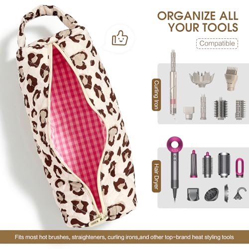 Quilted Hair Tools Travel Bag Compatible with Dyson Airwrap Shark FlexStyle - color: Leopard