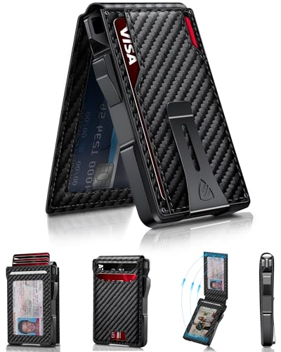 Wallet for Men, Mens Minimalist Wallet 14 Cards, Slim Compact RFID Wallet - color: Matte Carbon Fiber