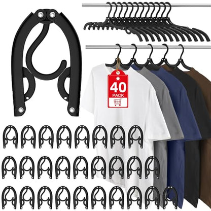 40Pcs Foldable Travel Hangers Cruise Essentials Travel Essential Phone Size - color: Black, size: 40 Pack