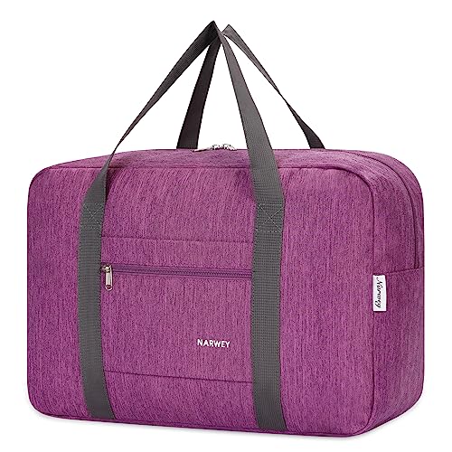 Narwey Personal Item Travel Bag, Foldable Carry on Duffle Bag for Women Men - color: AA-Thick Dark Purple