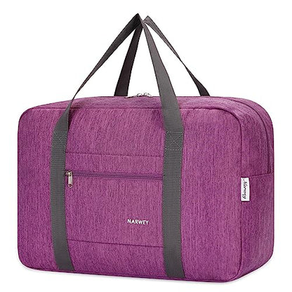 Narwey Personal Item Travel Bag, Foldable Carry on Duffle Bag for Women Men - color: AA-Thick Dark Purple