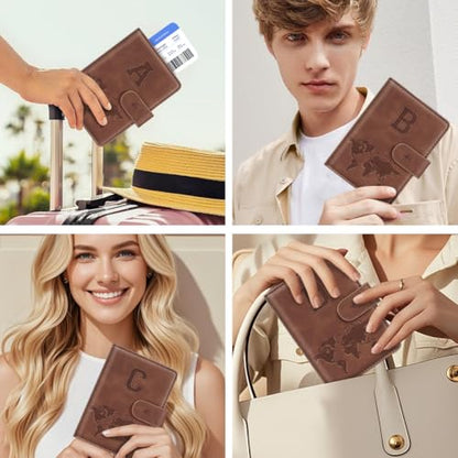 Passport Holder Wallet Cover Personalized Initial Travel Essentials - color: Brown, size: C