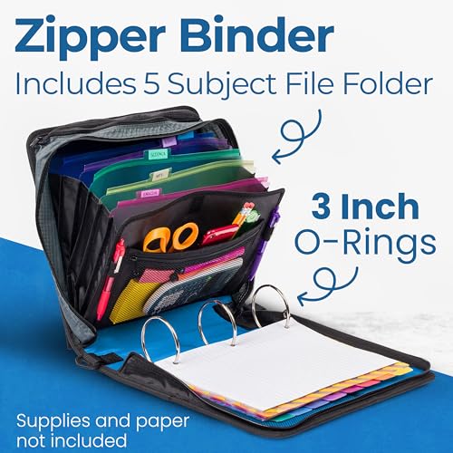 Case-it School Zipper Binder | 3" O-Rings | 600-Sheet | D-146 Denim Blue - color: D Denim Blue, size: 1 Pack