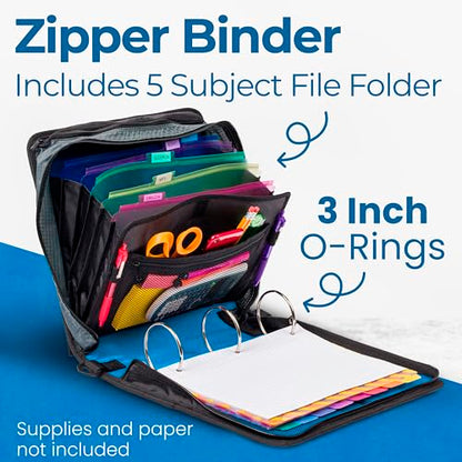 Case-it School Zipper Binder | 3" O-Rings | 600-Sheet | D-146 Denim Blue - color: D Denim Blue, size: 1 Pack