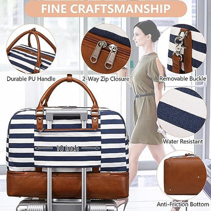 4PCS Weekender Bags for Women Large Overnight Weekend Travel Duffel Bags - color: Wide Blue White-CH