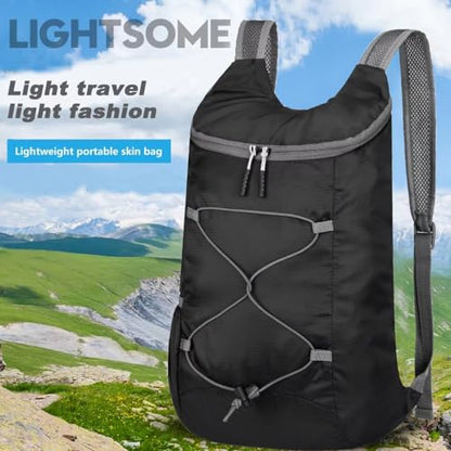 levayhill 16L Foldable Hiking Backpack,Small Packable Daypack, Black & Gray - color: Black&gray