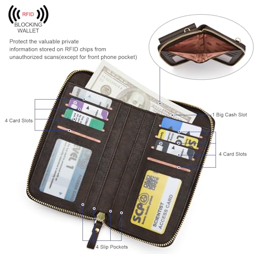 S-ZONE Small Crossbody Bags for Women Phone Purse RFID Blocking Wallet - color: Retro Coffee