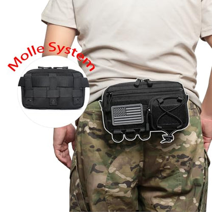 Tactical MOLLE Horizontal Admin Pouch with Front Drawstring Pocket EMT Pouch EDC Utility Organizer Bag - color: Coyote Brown