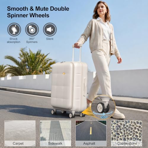 MGB 24 Inch Expandable Checked Luggage Hard Shell Suitcase (Cream) - color: Cream, size: 24 inch