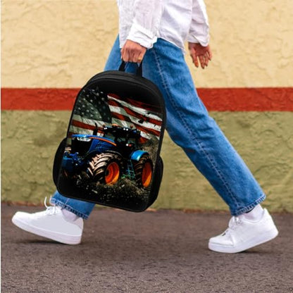 American Flag Tractor Backpack for Boys with Lunch Box Set - Kindergarten to Elementary School Kids 3Pcs Back to School Set, Age 5-8 - color: Tractor 2