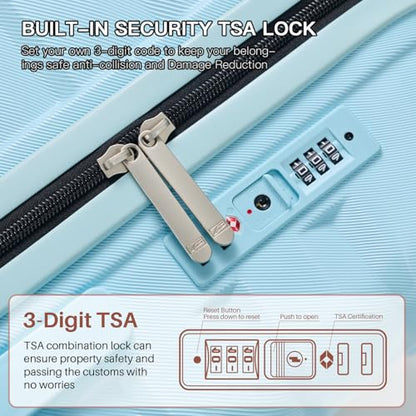 4 Piece Hardshell Luggage Set, TSA Lock Spinner Suitcase, Navy Blue - color: Light Blue