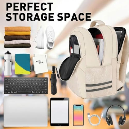 Ytonet Gym Backpack for Women Men, Travel Backpack with Shoe Compartment - color: Beige, size: 15.6 inch