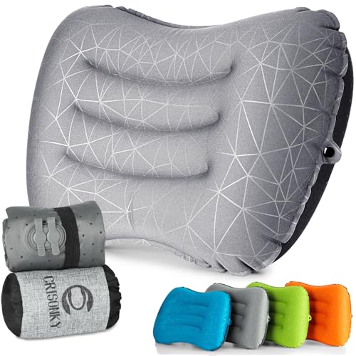 Crisonky Camping Pillow,Ultralight Inflatable Travel Pillow for Backpacking - color: Light Grey