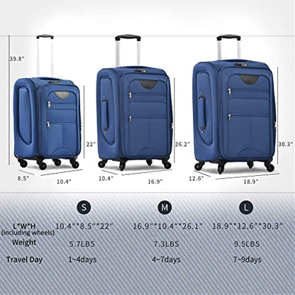 Merax Softside Luggage Set Softshell Lightweight 3 Piece Spinner Suitcase - color: Blue, style: Softside Luggage(22/26/30)