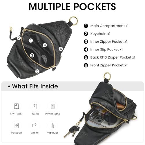 Kattee Small Leather Sling Bag for Women with RFID Blocking,Black - color: Black