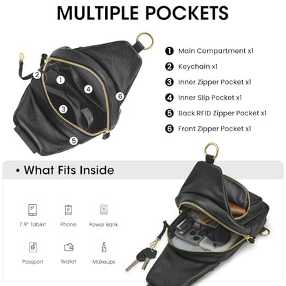 Kattee Small Leather Sling Bag for Women with RFID Blocking,Black - color: Black