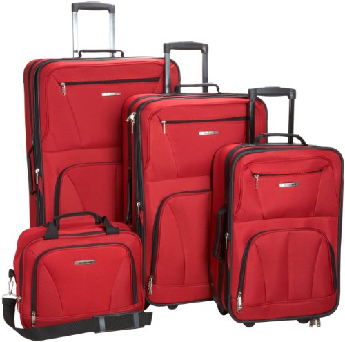 Rockland Journey Softside Upright Luggage Set,Expandable, Red, 4-Piece (14/19/24/28) - color: Red, size: 4 Piece (28"/24"/19"/14" Tote)