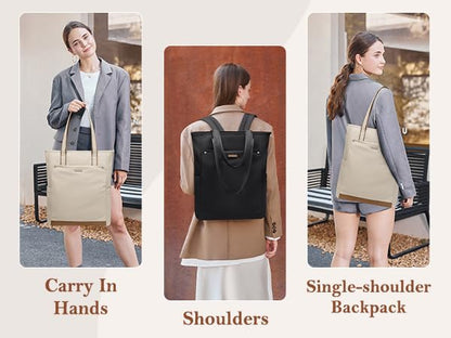 Convertible Laptop Backpack, Carry‑on Tote Backpack,16 Inch, Apricot - color: Apricot