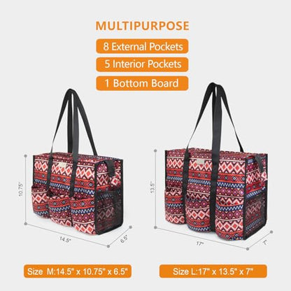 TOPDesign Utility Water Resistant Tote Bag with 13 Pockets, Zipper Closure - color: Bohemia, size: Large