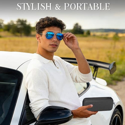Double Oversized Eyeglasses Case Dual Sunglasses Case Hard Shell Glasses Case with Clip Metal Carabiner Travel - color: Black