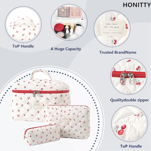 honitty Makeup Bag,Quilted Cosmetic Bags for Women - color: Cherry-2