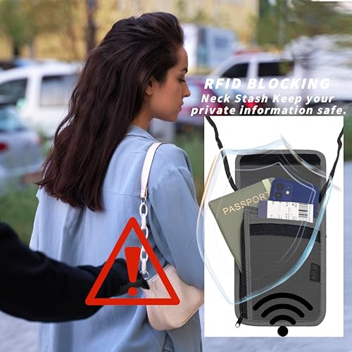 Travel Neck Wallet with RFID Blocking - color: Gray