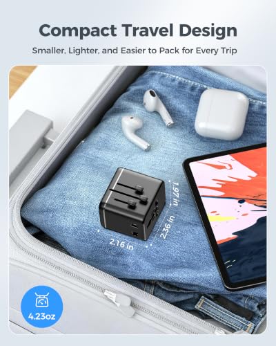 Universal Travel Adapter with Dual AC Outlets, 4 USB Ports, 2500W