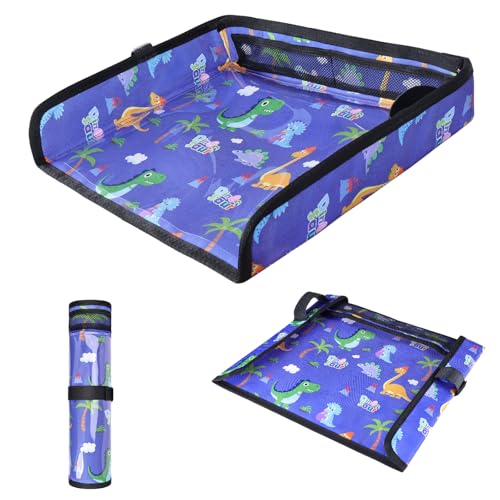 COOLBEBE Airplane Tray Table Cover, Foldable Travel Tray Cover - color: Blue Dinosaur