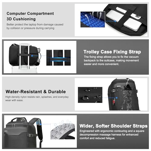POSO Vacuum Backpack Travel, 60L Expandable Vacuum Seal Backpack with Pump & Laptop Compartment (Fits 17") - color: Matte Black, size: Vacuum Enabled