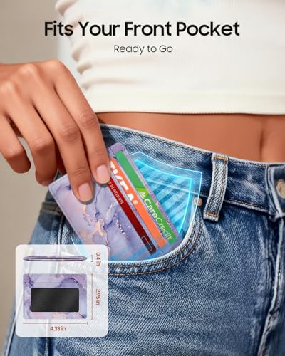 FINTIE Slim Minimalist Front Pocket Wallet RFID Blocking Credit Card Holder - color: lilac marble