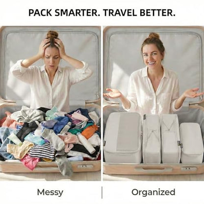 4 Piece Compression Packing Cubes for 3–7 Day Travel, Off White - color: Off White, size: 4 Pack