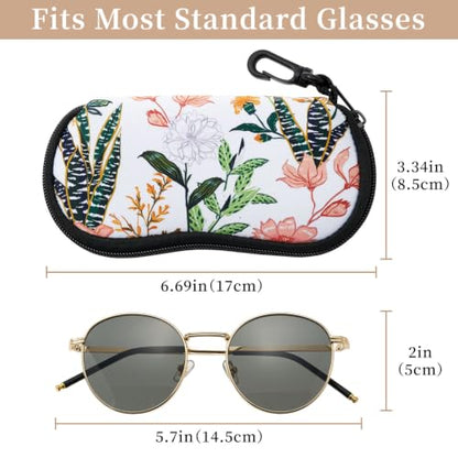 WOZEAH Double Eyeglass Case with 2 Compartments, Travel Eyewear Organizer for Two Pairs of Glasses - color: Flower Leaves