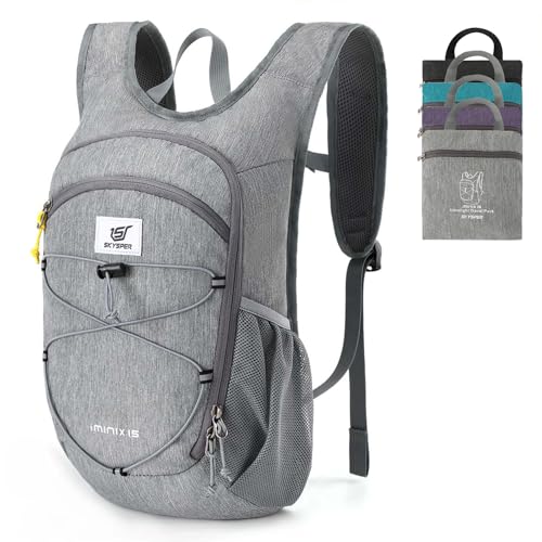 SKYSPER 15L/20L Foldable Hiking Backpack Lightweight Packable Travel Daypack with Chest Strap Small Folding Pack for Walking - color: Grey, size: 15l