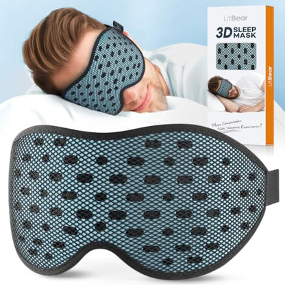 LitBear Breathable Sleep Mask, 3D Eye Mask Sleep for Side Sleeper Women Men - color: Ice Blue