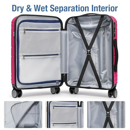 Carry On Luggage 22x14x9 Airline Approved,Hardside Suitcase,20 Inch,Magenta - color: Magenta