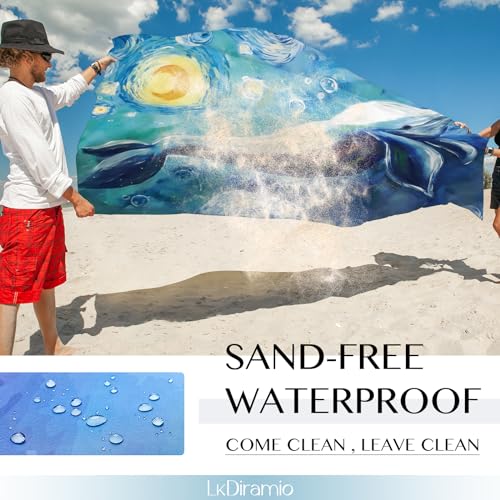Beach Blanket Waterproof Sandproof Large 100x80in with Mesh Bag - color: Watercolor Dolphin