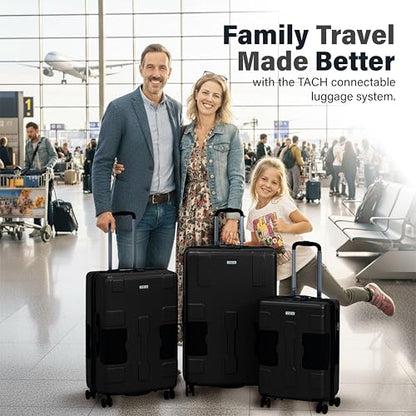 TACH Patented Connecting Hard Shell 3 Piece Luggage Set - 20, 24 & 28 inch Luggage | Carry-On, Medium & Large Rolling Suitcases - Black - color: Black, size: 3-Piece Set